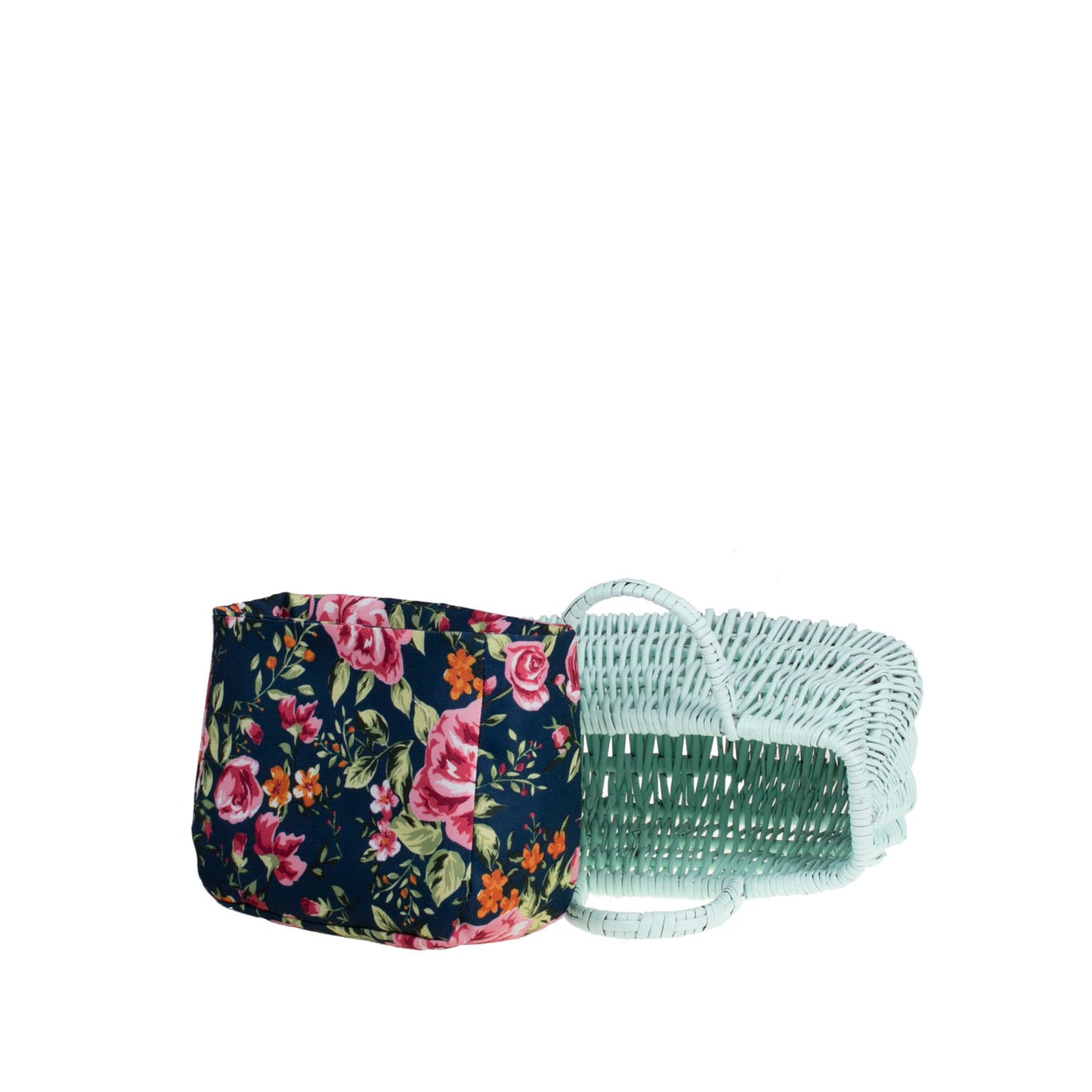 Werlissa wiklinowy kosz na zakupy i plażę z granatowym obszyciem, z rączkami TheWickerStories