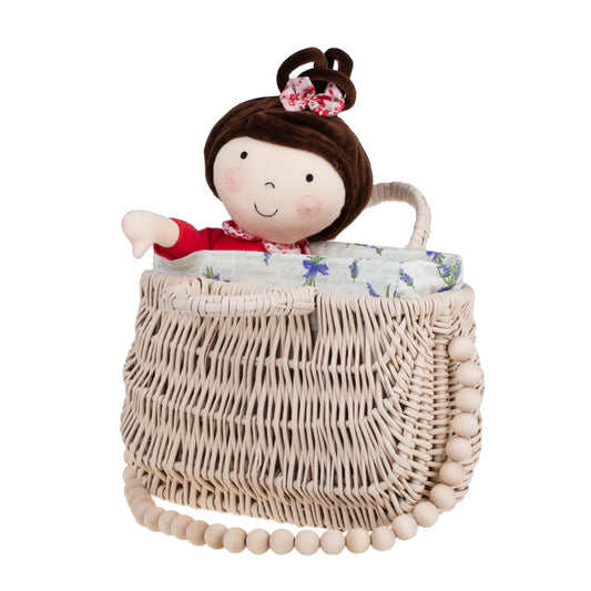 Raja wiklinowa torebka z białym obszyciem i uchwytem TheWickerStories