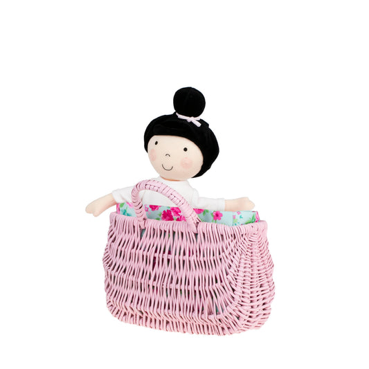 Werlissa wiklinowy koszyk-torebka na plażę z miętowym obszyciem, z rączką TheWickerStories