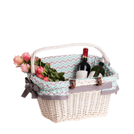 Magnus wiklinowy kosz na rower z obszyciem na kierownicę, z paskami TheWickerStories