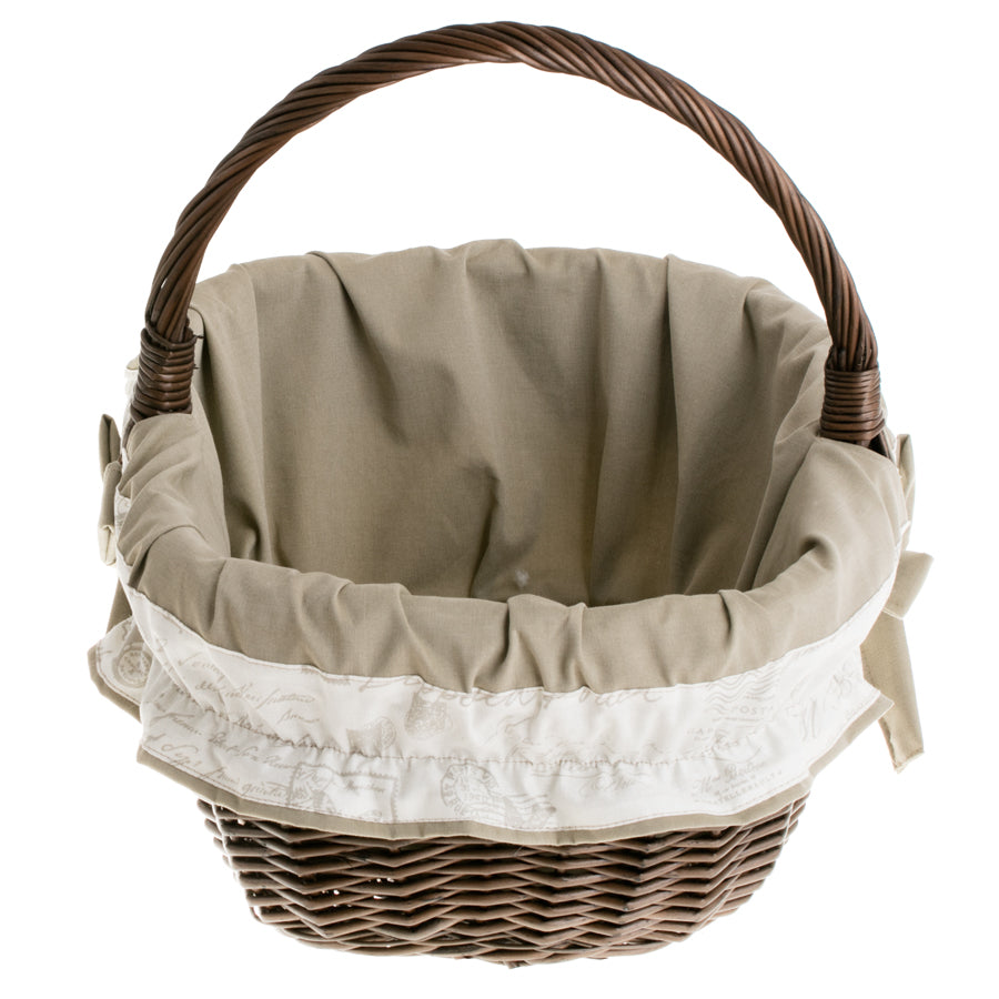 Wilhelmina kosz na zakupy z rączką wiklinową i beżowym obszyciem TheWickerStories