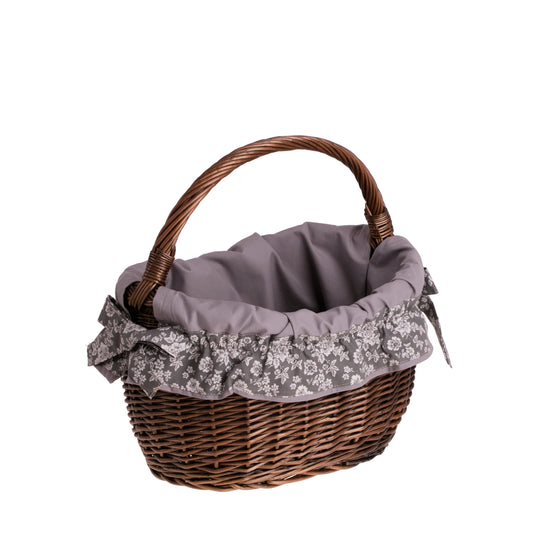 Wavellia wiklinowy kosz na zakupy z szarym obszyciem, z rączką TheWickerStories