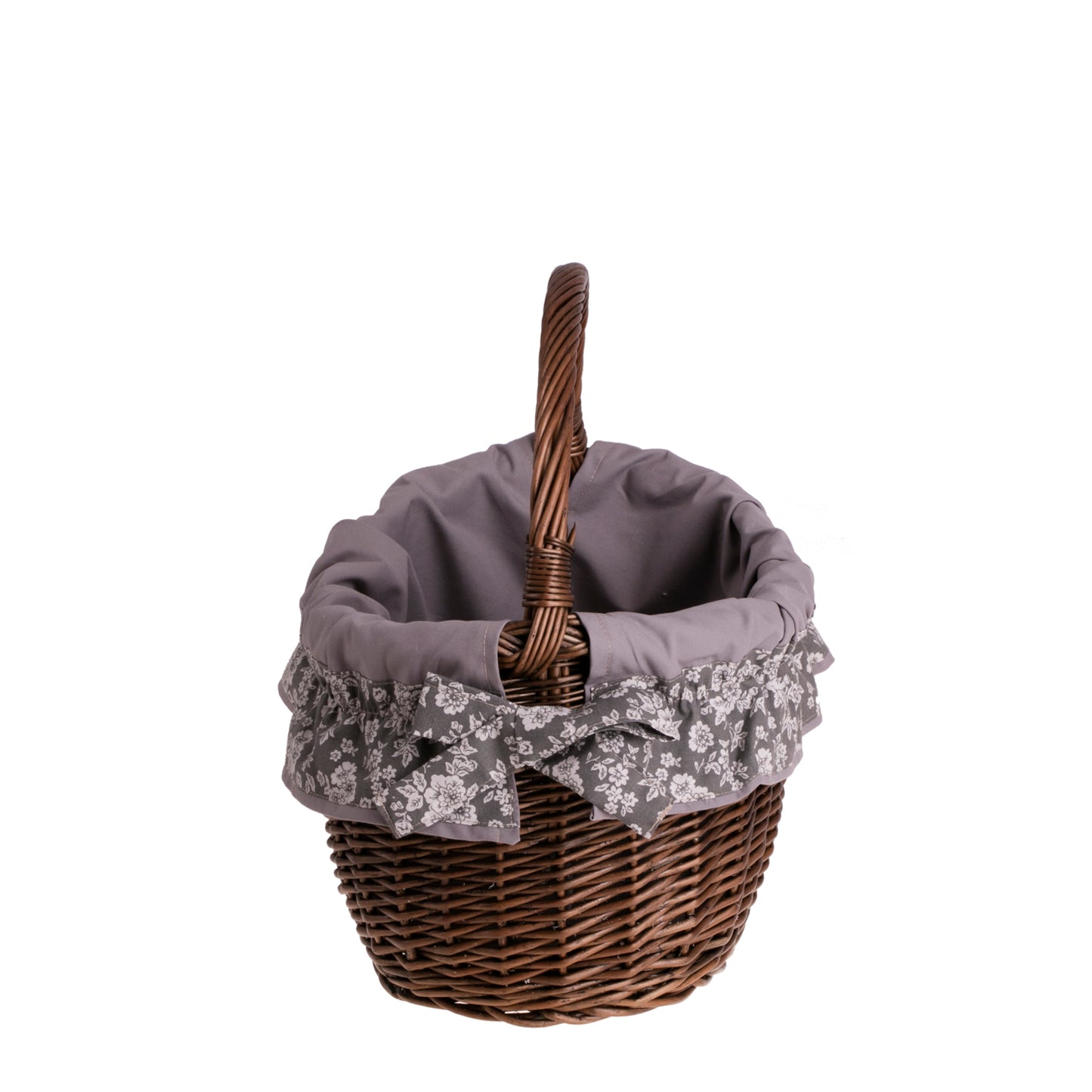 Wavellia wiklinowy kosz na zakupy z szarym obszyciem, z rączką TheWickerStories
