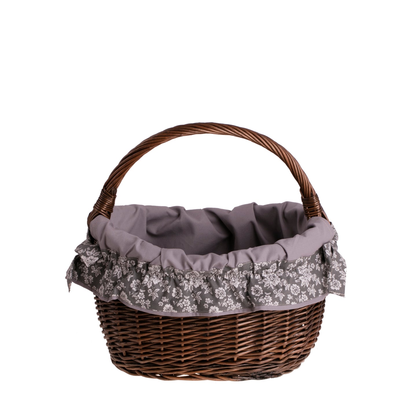 Wavellia wiklinowy kosz na zakupy z szarym obszyciem, z rączką TheWickerStories