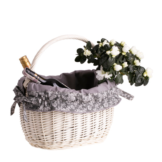 Wavellia wiklinowy kosz na zakupy z szarym obszyciem, z rączką TheWickerStories