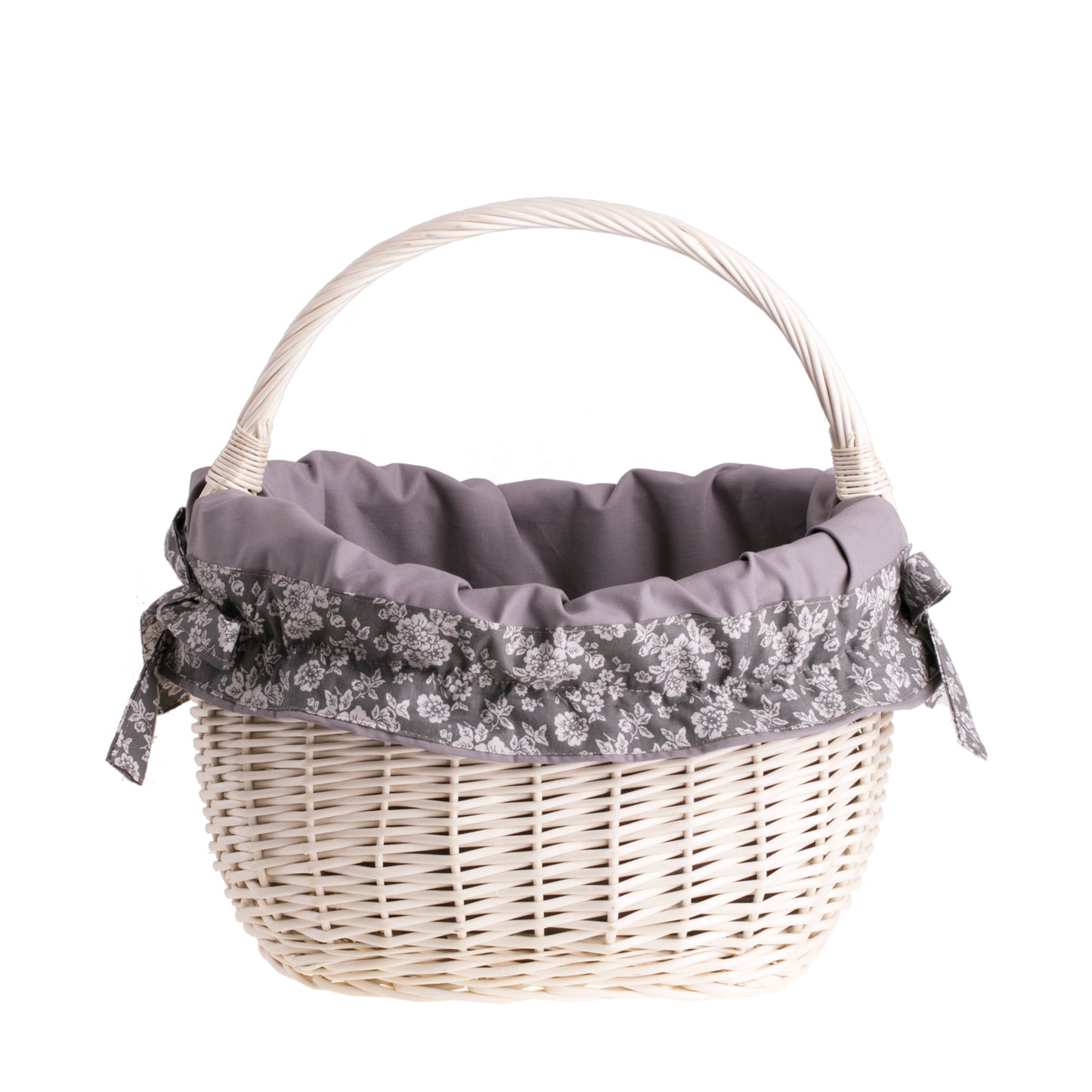 Wavellia wiklinowy kosz na zakupy z szarym obszyciem, z rączką TheWickerStories
