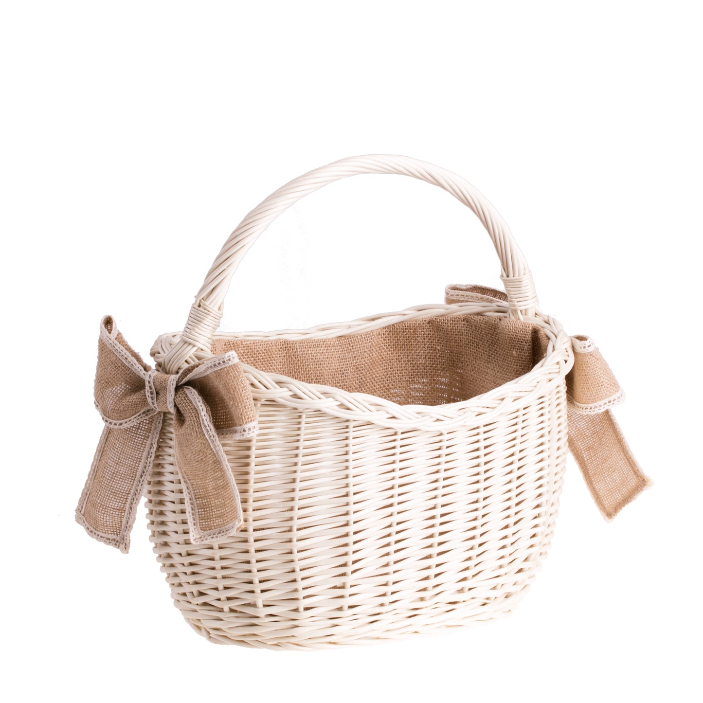 Wavellia wiklinowy kosz na zakupy z jutowym wykończeniem, rączką i kokardami TheWickerStories