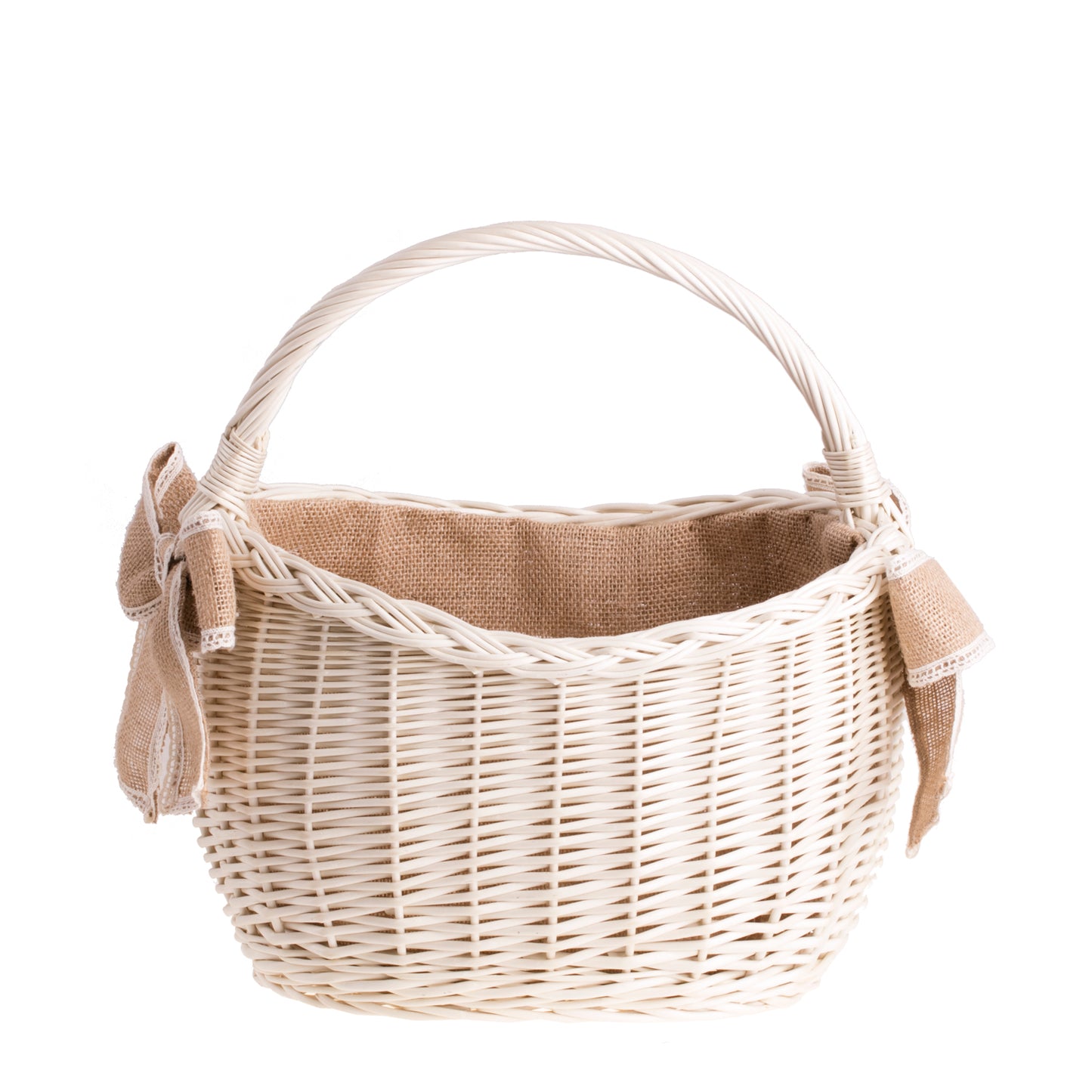 Wavellia wiklinowy kosz na zakupy z jutowym wykończeniem, rączką i kokardami TheWickerStories