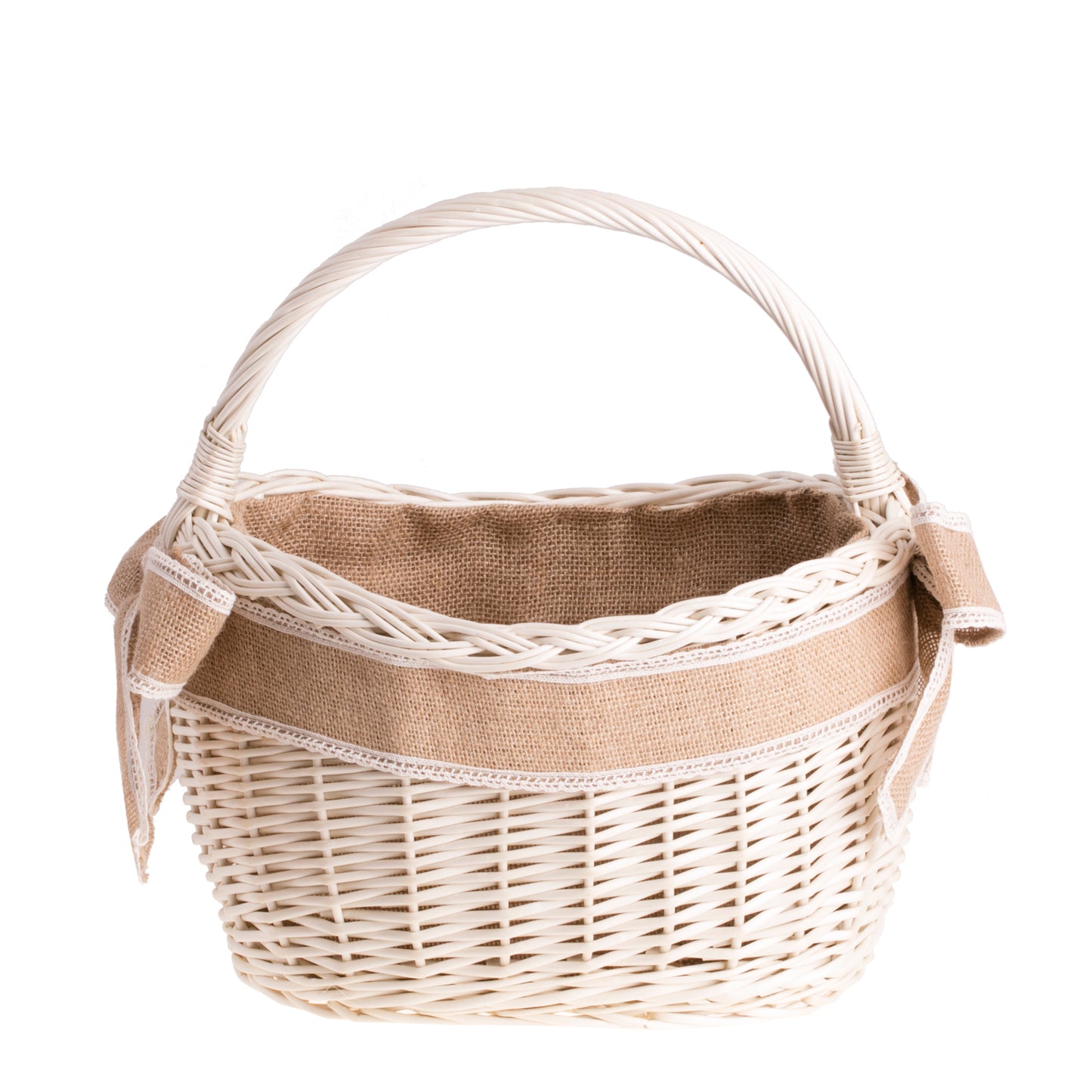 Wavellia wiklinowy kosz na zakupy z jutowym obszyciem i rączką TheWickerStories