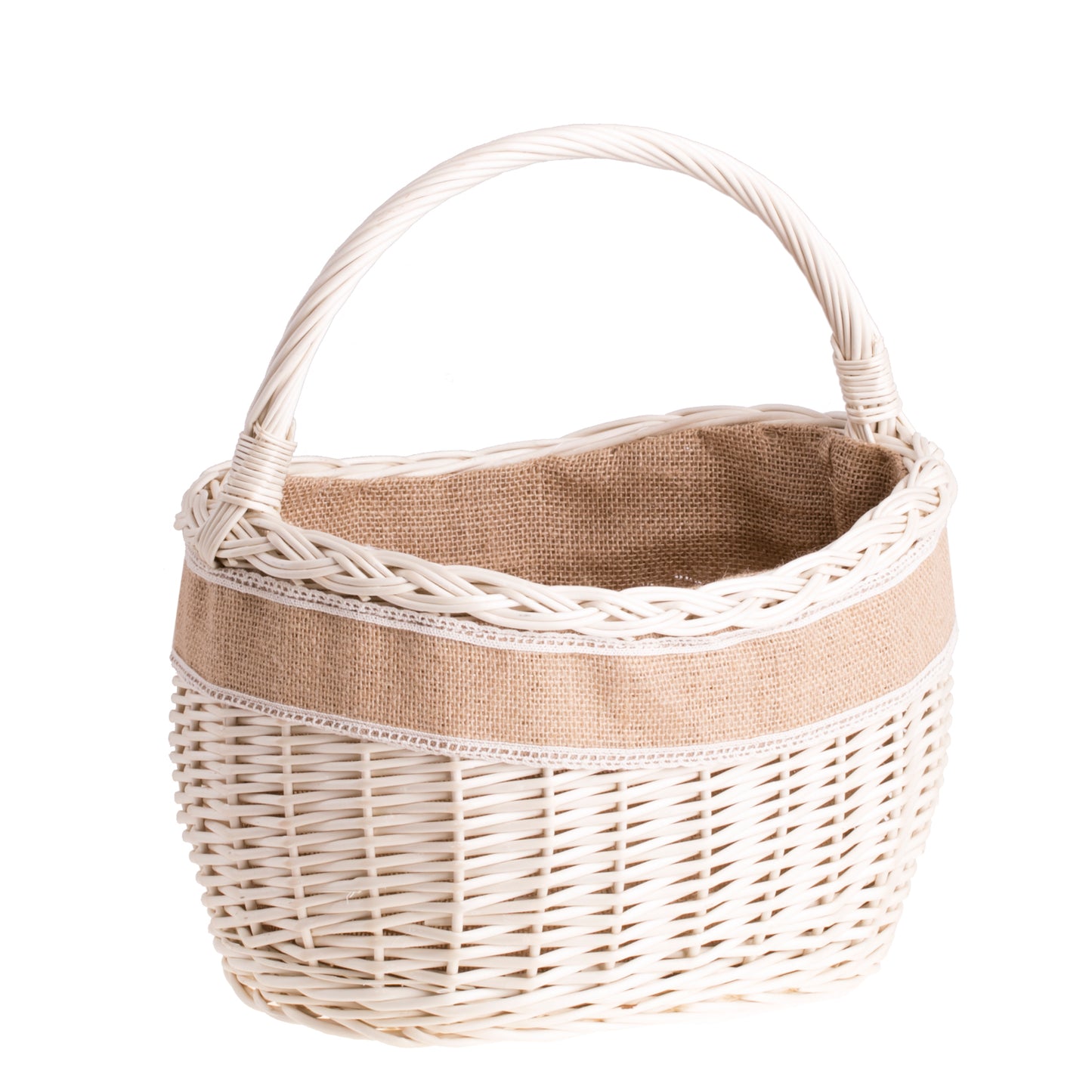 Wavellia wiklinowy kosz na zakupy z jutowym obszyciem, z rączką TheWickerStories