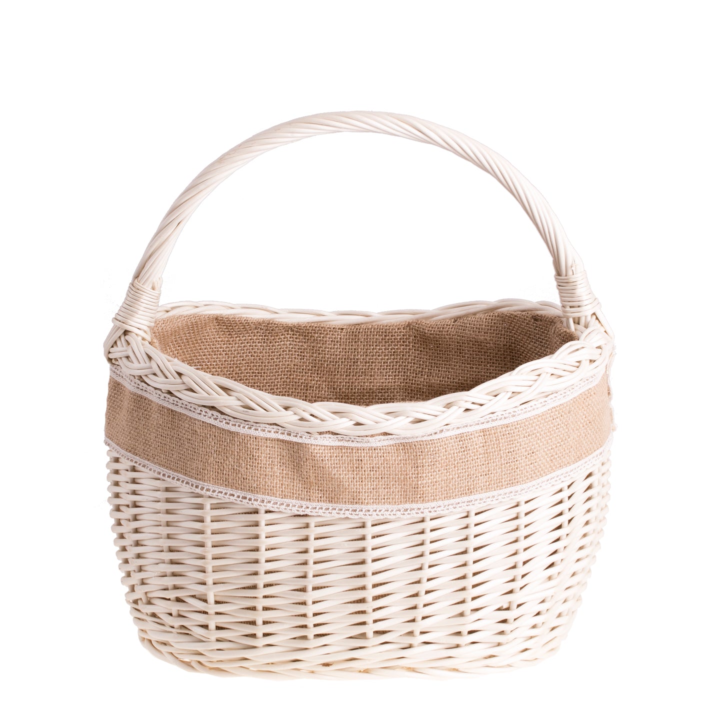 Wavellia wiklinowy kosz na zakupy z jutowym obszyciem, z rączką TheWickerStories