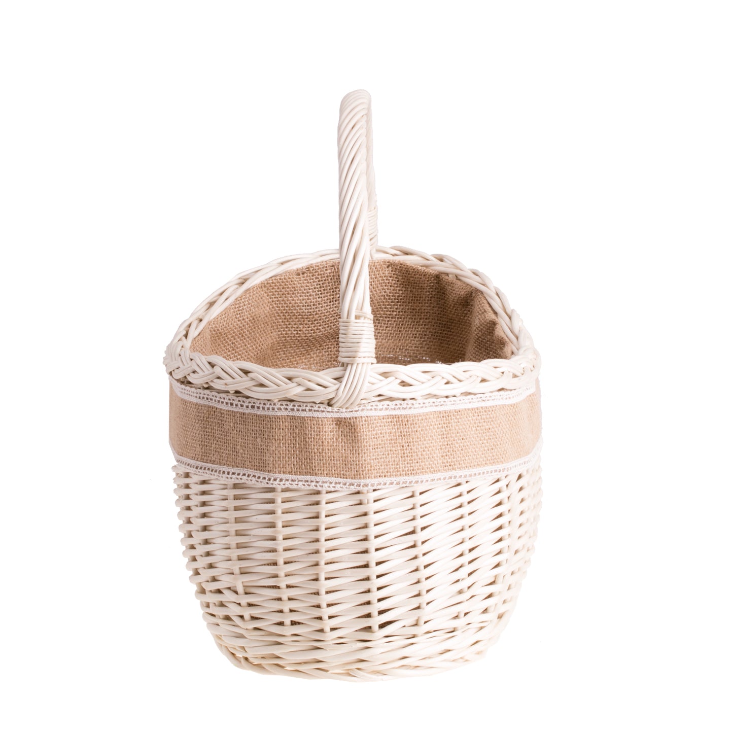 Wavellia wiklinowy kosz na zakupy z jutowym obszyciem, z rączką TheWickerStories