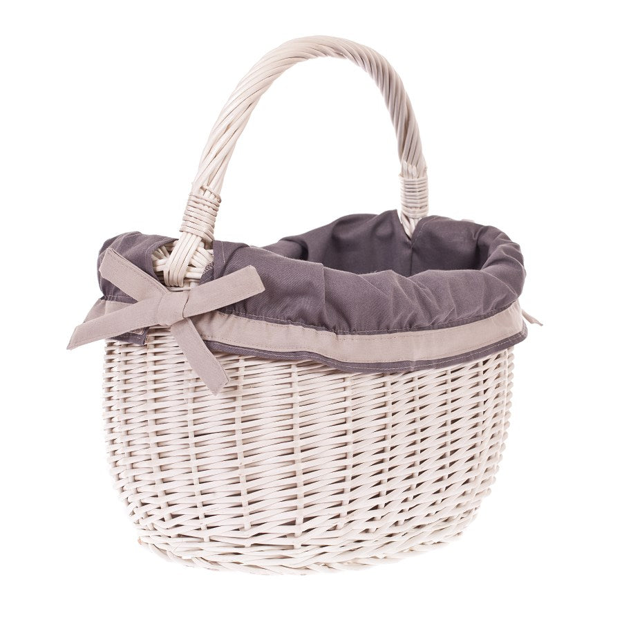 Wavellia wiklinowy kosz na zakupy z szarym obszyciem, z rączką TheWickerStories