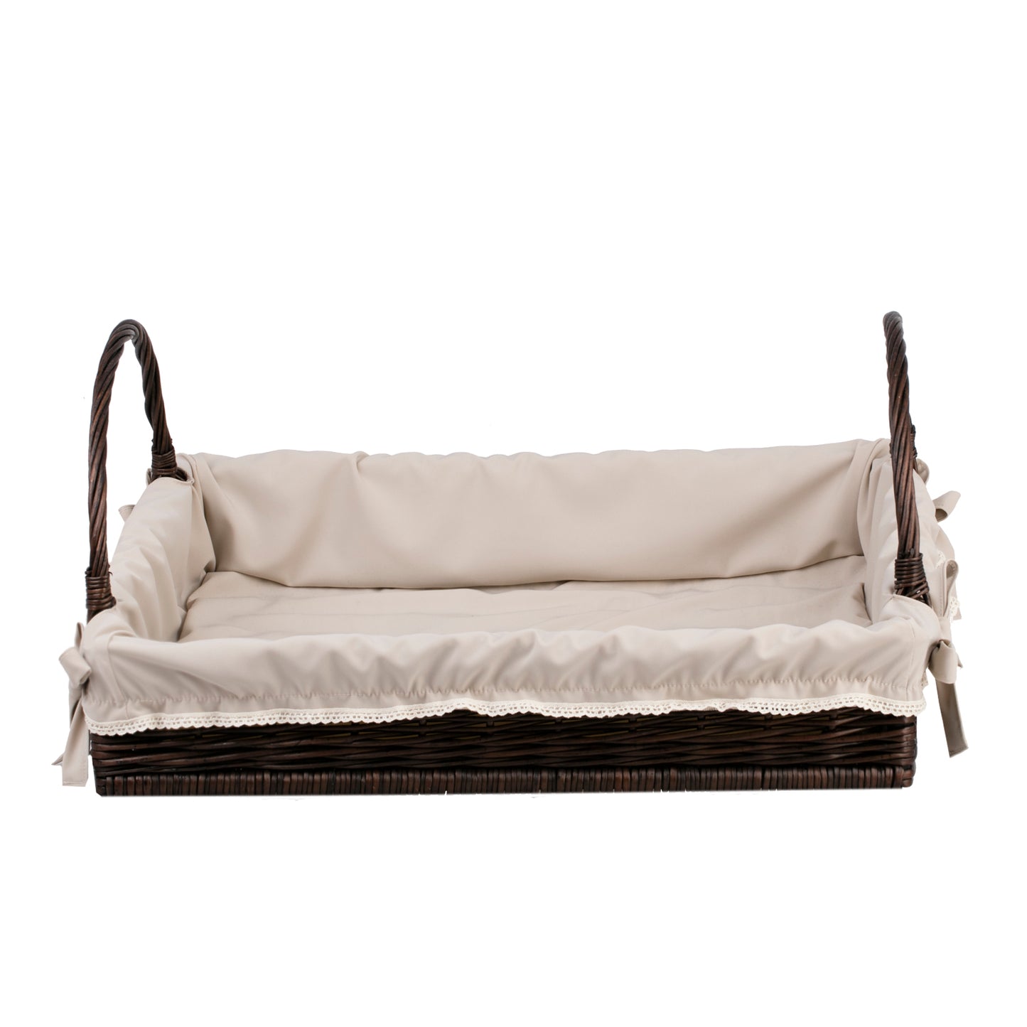 Wiklinowa prostokątna taca z uchwytami i obszyciem TheWickerStories