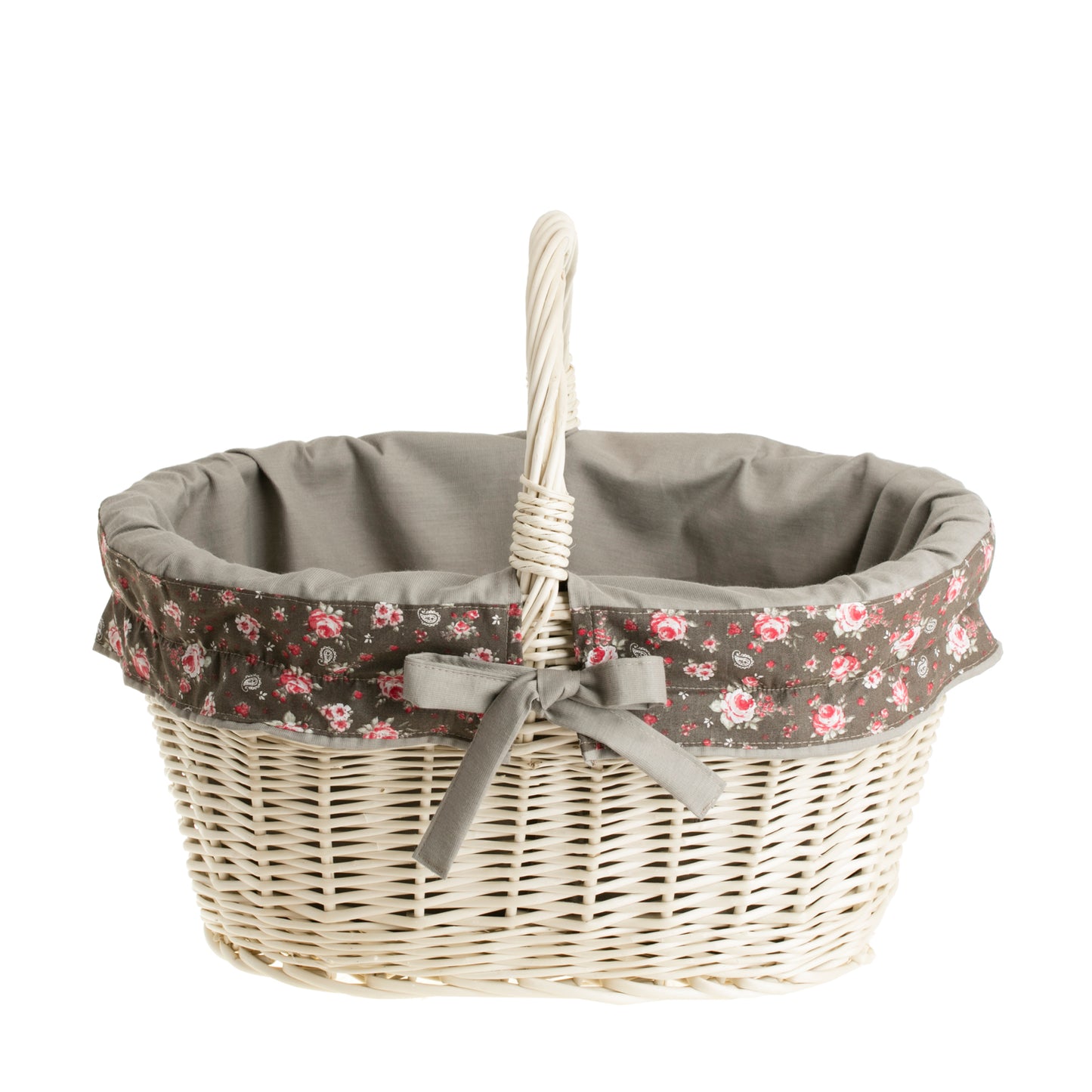 Walerissa kosz na zakupy z rączką wiklinową i szarym obszyciem TheWickerStories