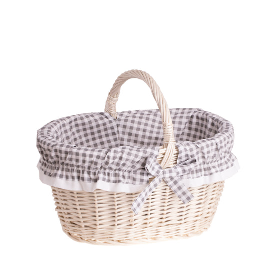 Walerissa kosz na zakupy z rączką wiklinową i szarym obszyciem TheWickerStories