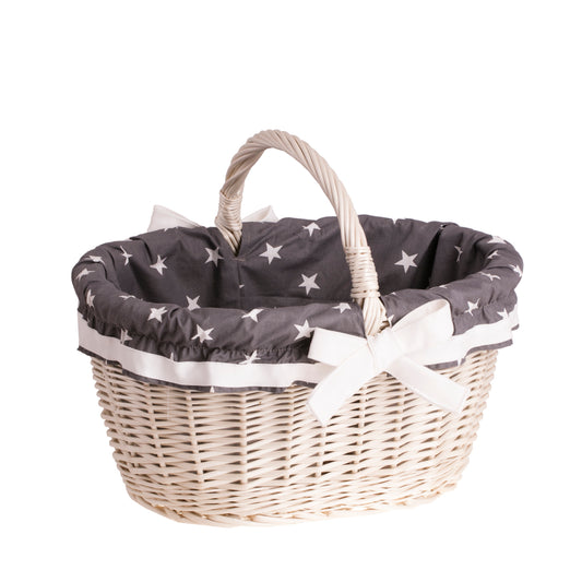 Walerissa kosz na zakupy z rączką wiklinową i szarym obszyciem TheWickerStories