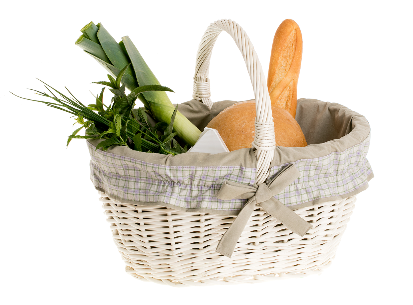 Walerissa wiklinowy kosz na zakupy z kremowym obszyciem, z rączką TheWickerStories