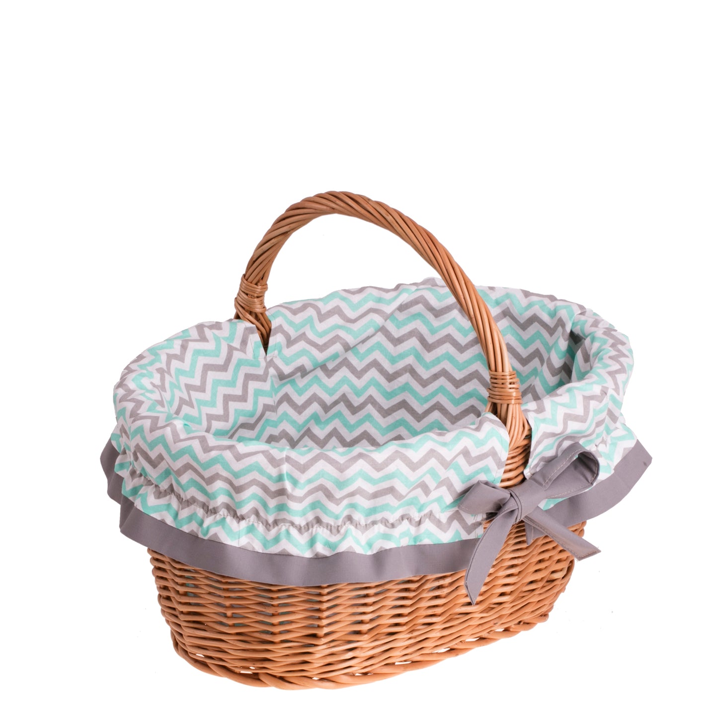 Walerissa kosz na zakupy z rączką wiklinową i szarym obszyciem TheWickerStories