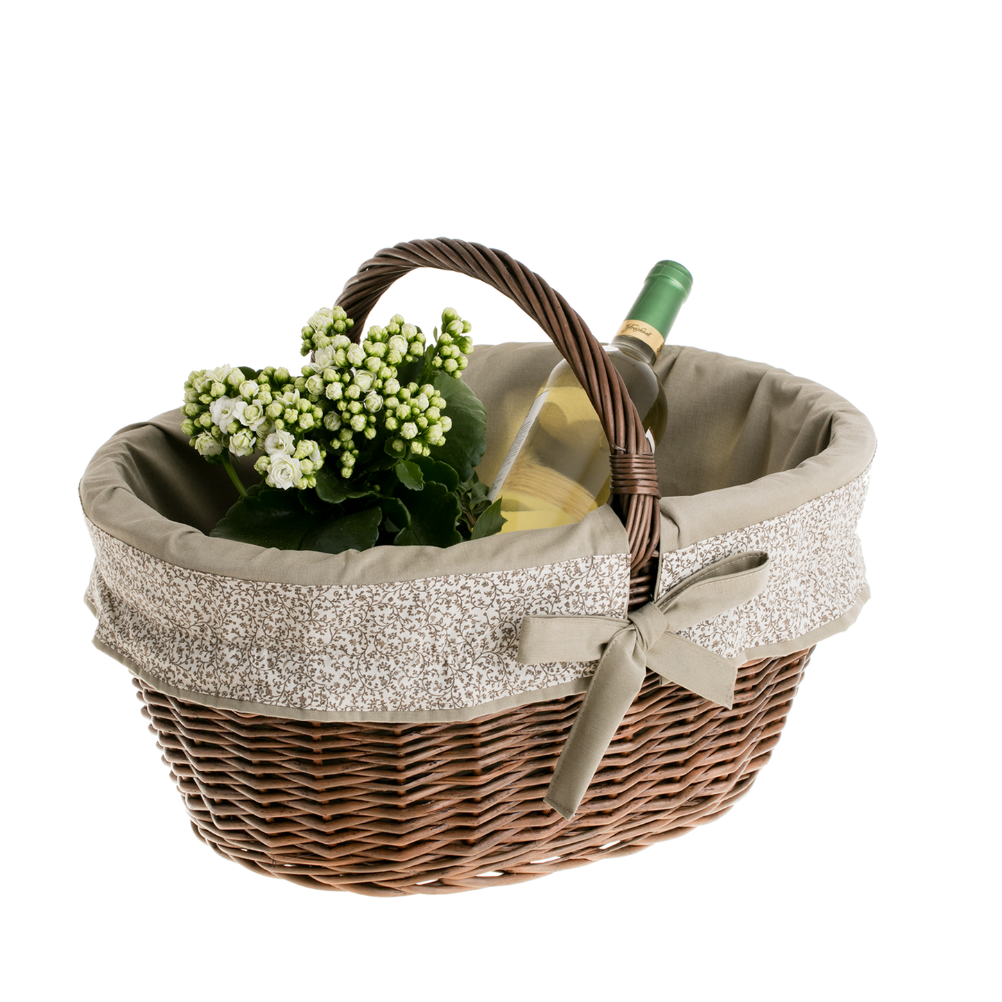 Walerissa wiklinowy kosz na zakupy z beżowym obszyciem i rączką TheWickerStories