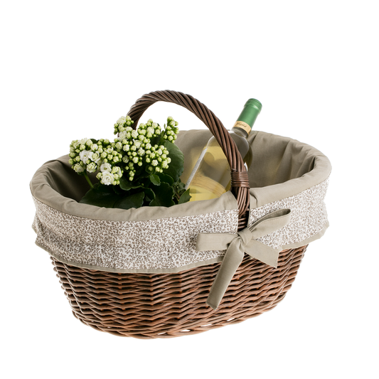 Walerissa wiklinowy kosz na zakupy z beżowym obszyciem i rączką TheWickerStories