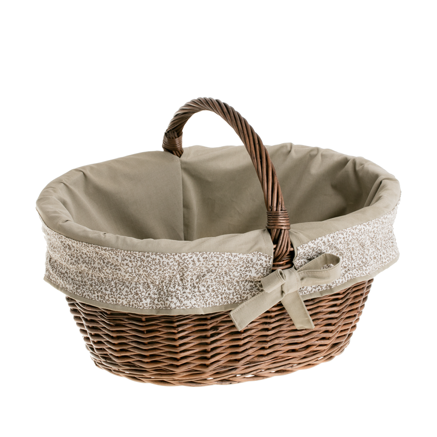 Walerissa wiklinowy kosz na zakupy z beżowym obszyciem i rączką TheWickerStories