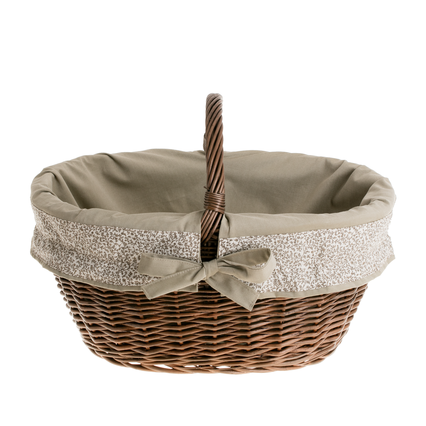 Walerissa wiklinowy kosz na zakupy z beżowym obszyciem i rączką TheWickerStories