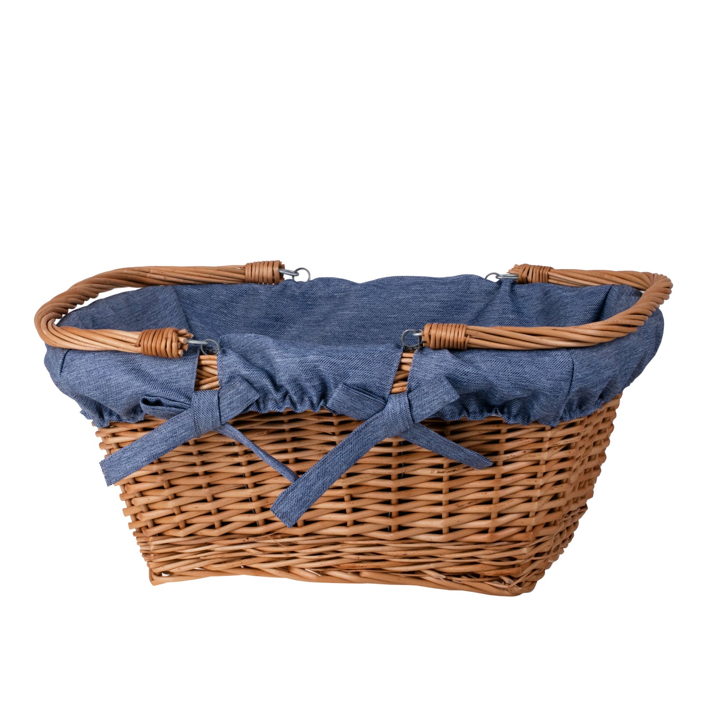 Wulfhildis kosz na zakupy z rączką wiklinową i niebieskim obszyciem TheWickerStories