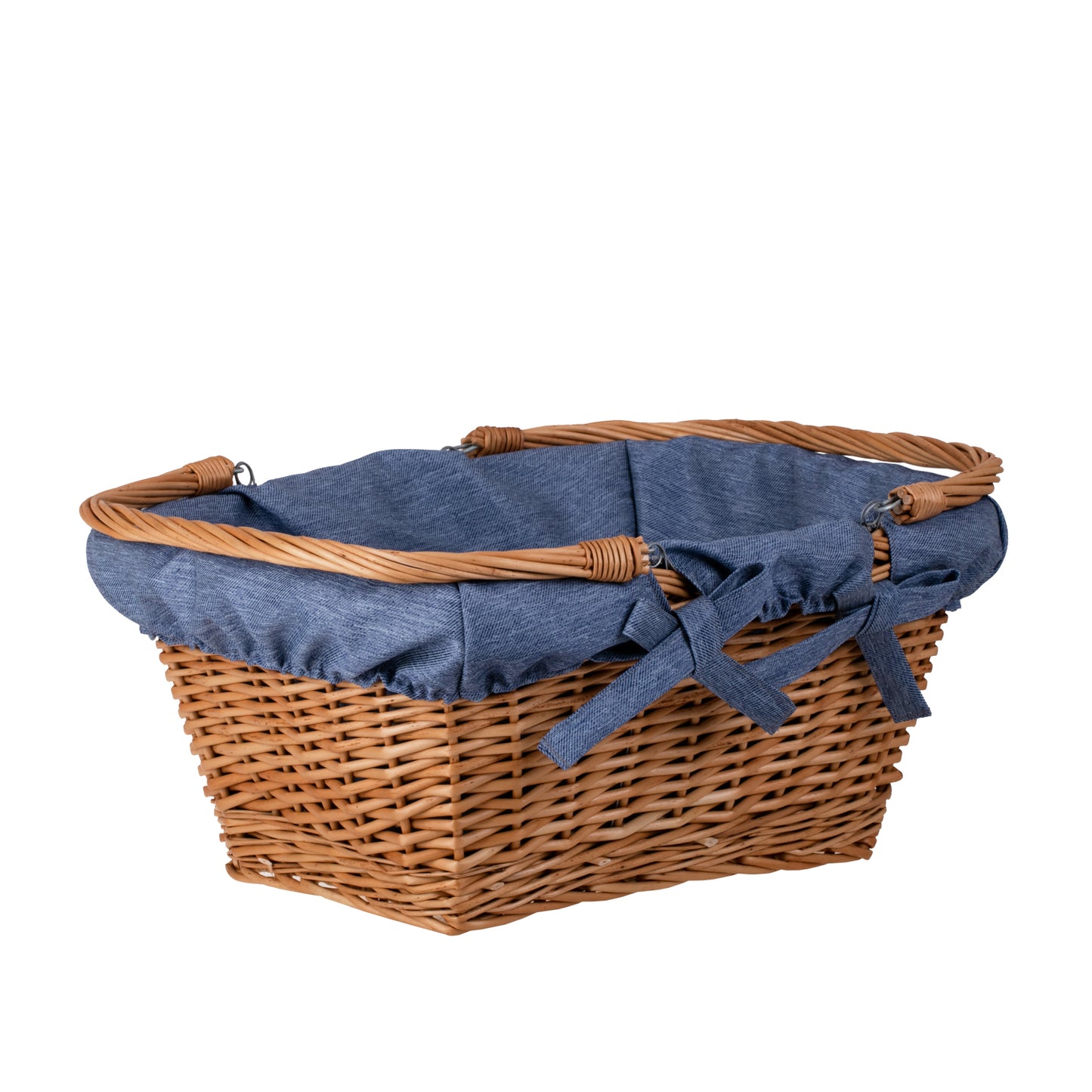 Wulfhildis kosz na zakupy z rączką wiklinową i niebieskim obszyciem TheWickerStories
