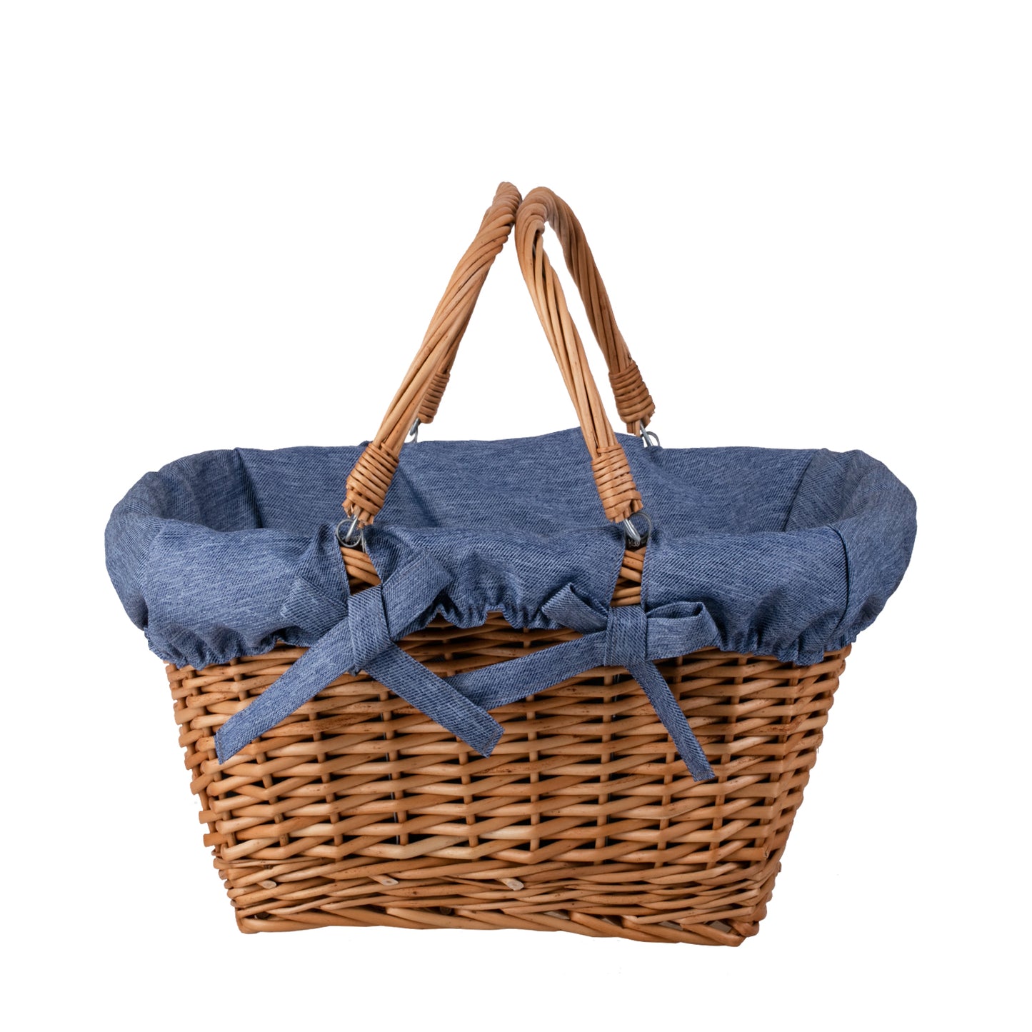 Wulfhildis kosz na zakupy z rączką wiklinową i niebieskim obszyciem TheWickerStories