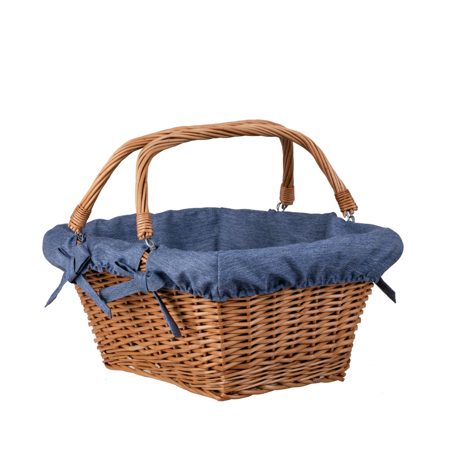 Wulfhildis kosz na zakupy z rączką wiklinową i niebieskim obszyciem TheWickerStories