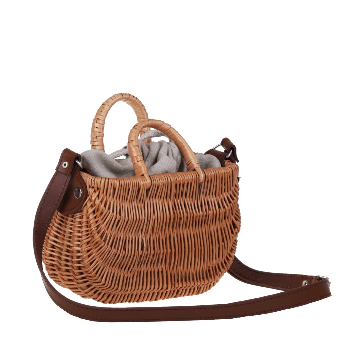 Raja wiklinowa torebka z szarym obszyciem i paskiem TheWickerStories