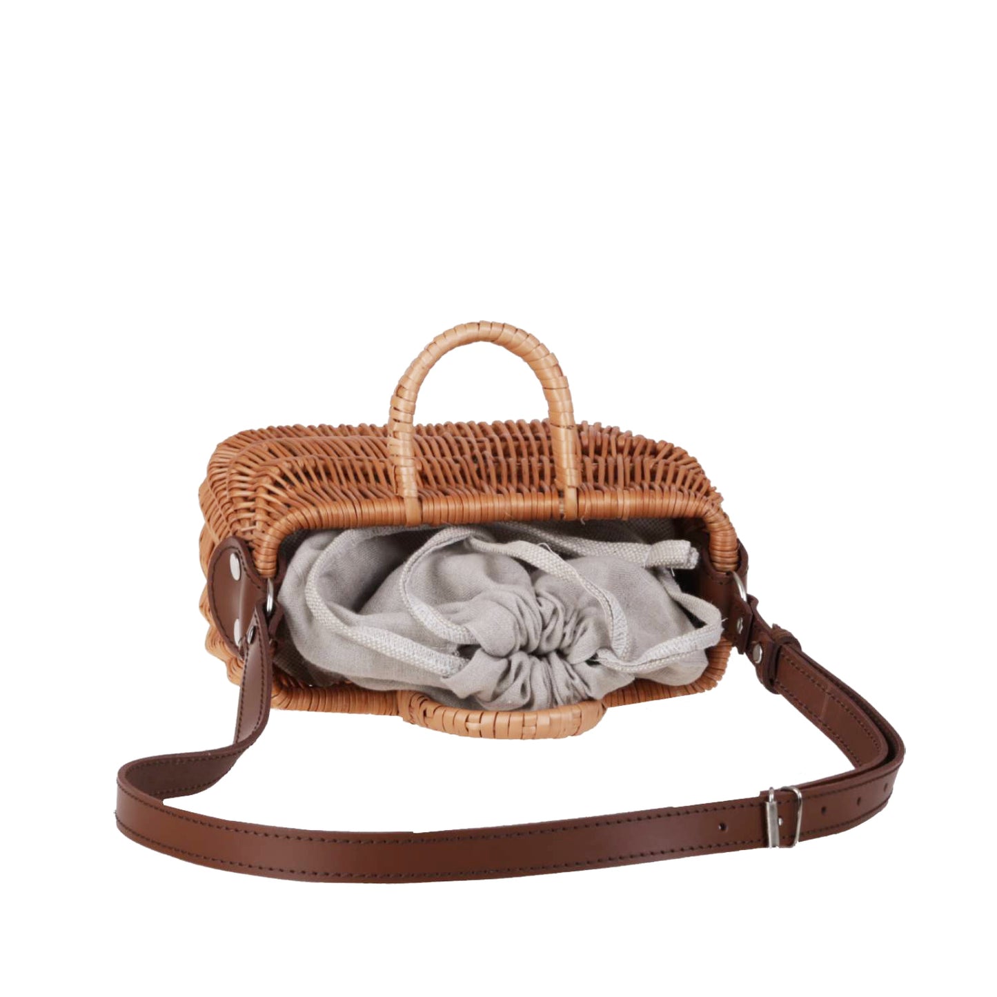 Raja wiklinowa torebka z szarym obszyciem i paskiem TheWickerStories