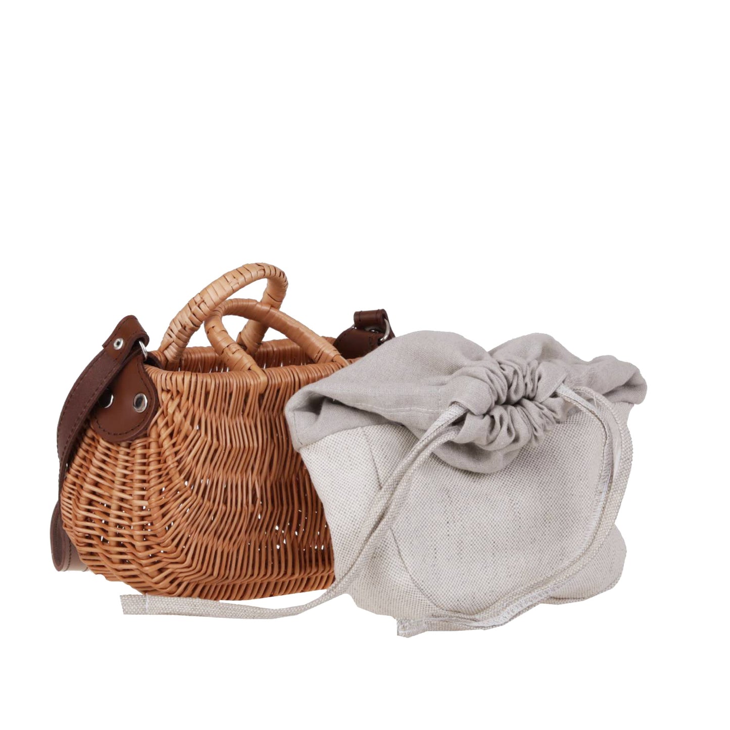 Raja wiklinowa torebka z szarym obszyciem i paskiem TheWickerStories