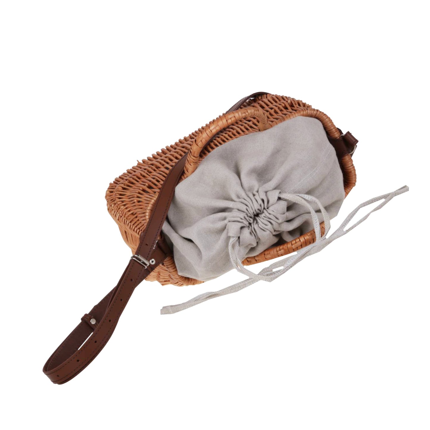 Raja wiklinowa torebka z szarym obszyciem i paskiem TheWickerStories