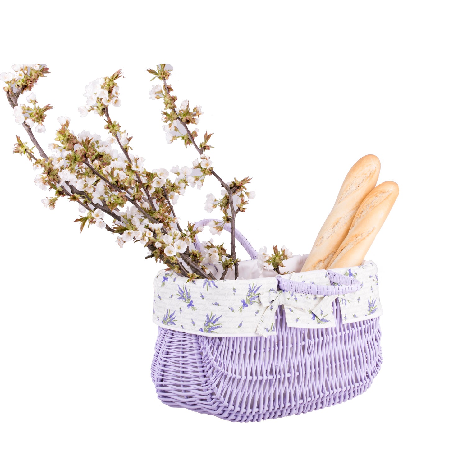 Werlissa wiklinowy koszyk zakupowy z białym obszyciem i rączkami TheWickerStories