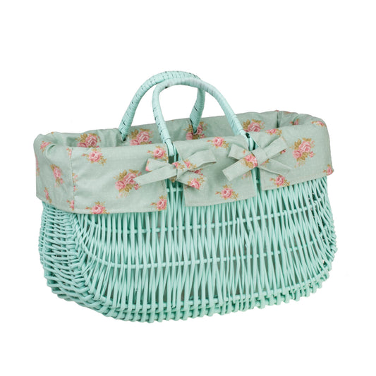 Werlissa wiklinowy koszyk zakupowy z miętowym obszyciem i rączkami TheWickerStories
