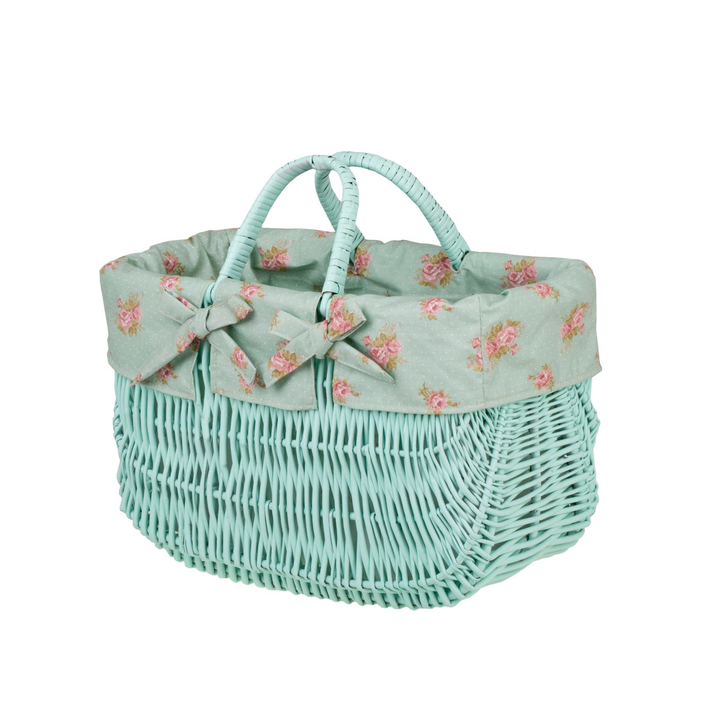 Werlissa wiklinowy koszyk zakupowy z miętowym obszyciem i rączkami TheWickerStories