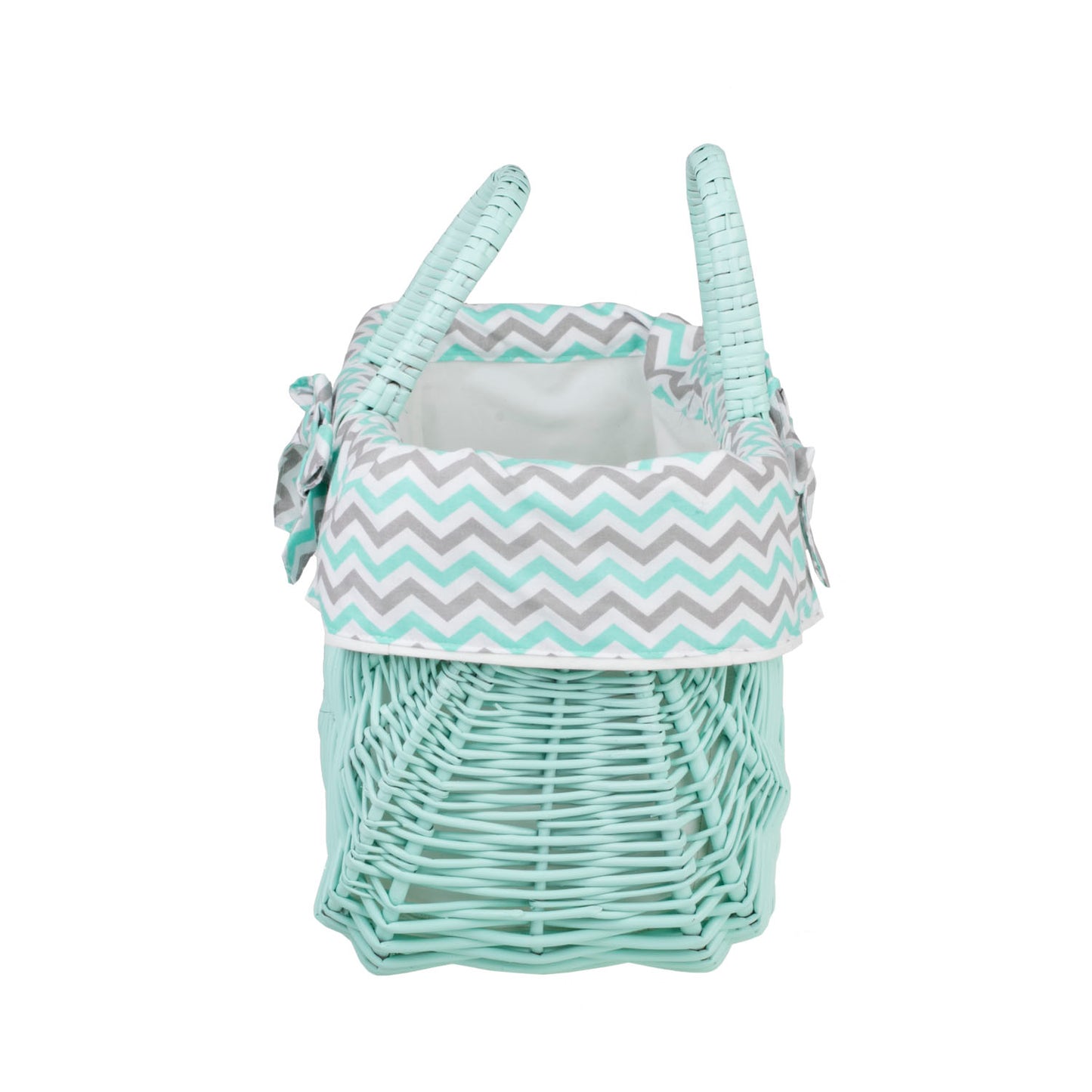 Werlissa wiklinowy koszyk zakupowy z miętowym obszyciem i rączkami TheWickerStories