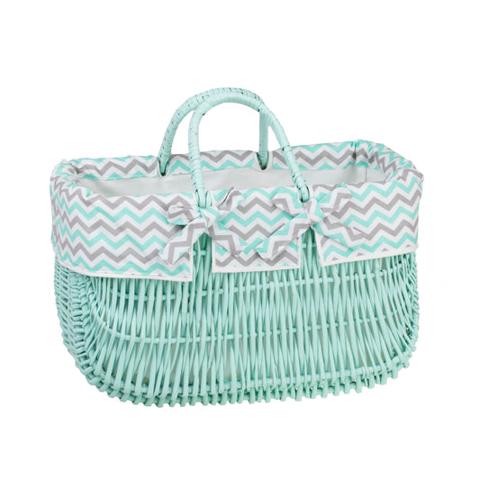 Werlissa wiklinowy koszyk zakupowy z miętowym obszyciem i rączkami TheWickerStories