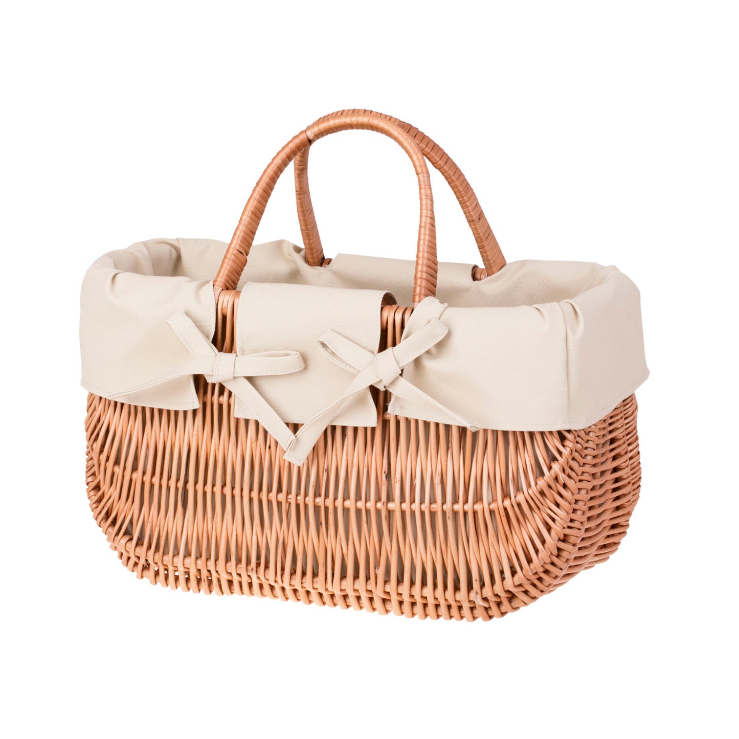 Werlissa wiklinowy koszyk zakupowy z beżowym obszyciem i rączkami TheWickerStories