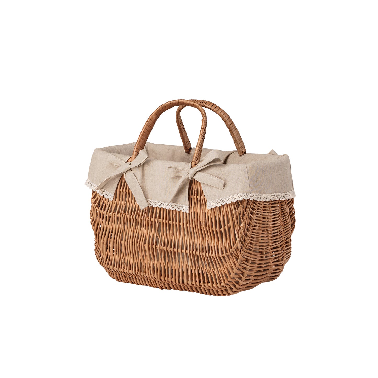 Werlissa wiklinowy koszyk z beżowym obszyciem i rączkami TheWickerStories