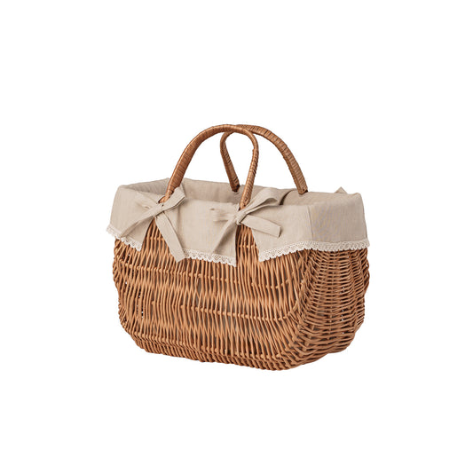 Werlissa wiklinowy koszyk z beżowym obszyciem i rączkami TheWickerStories