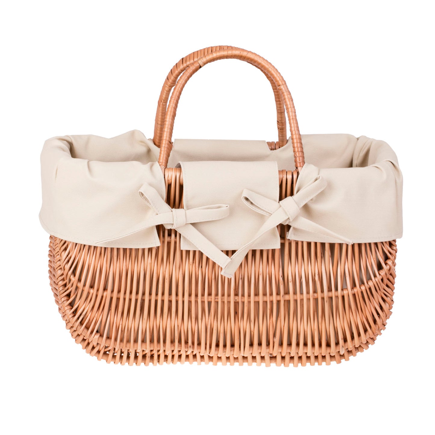 Werlissa wiklinowy koszyk zakupowy z beżowym obszyciem i rączkami TheWickerStories