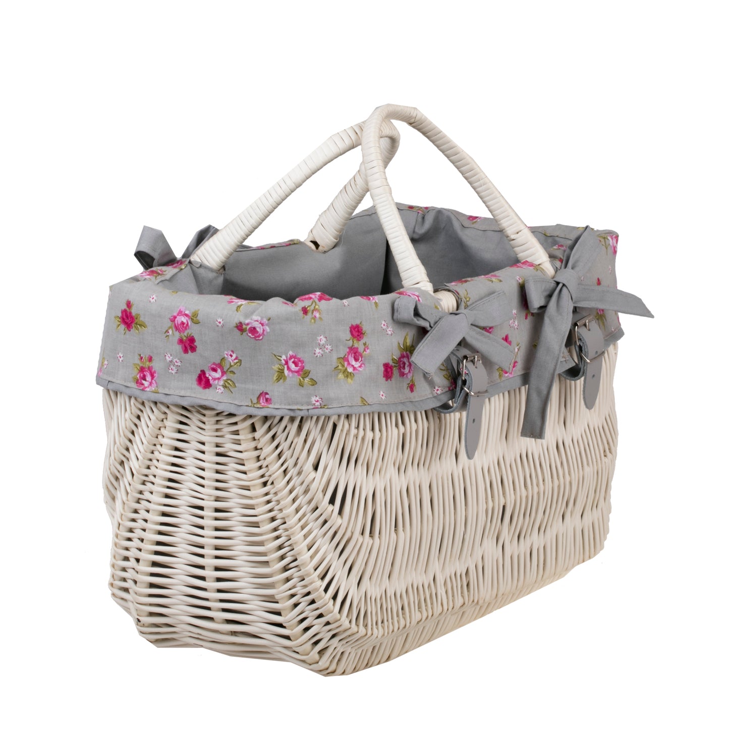 Werlissa wiklinowy kosz na rower z szarym obszyciem, z rączkami TheWickerStories