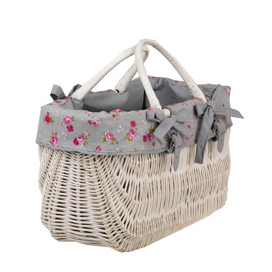 Werlissa wiklinowy kosz na rower z szarym obszyciem, z rączkami TheWickerStories