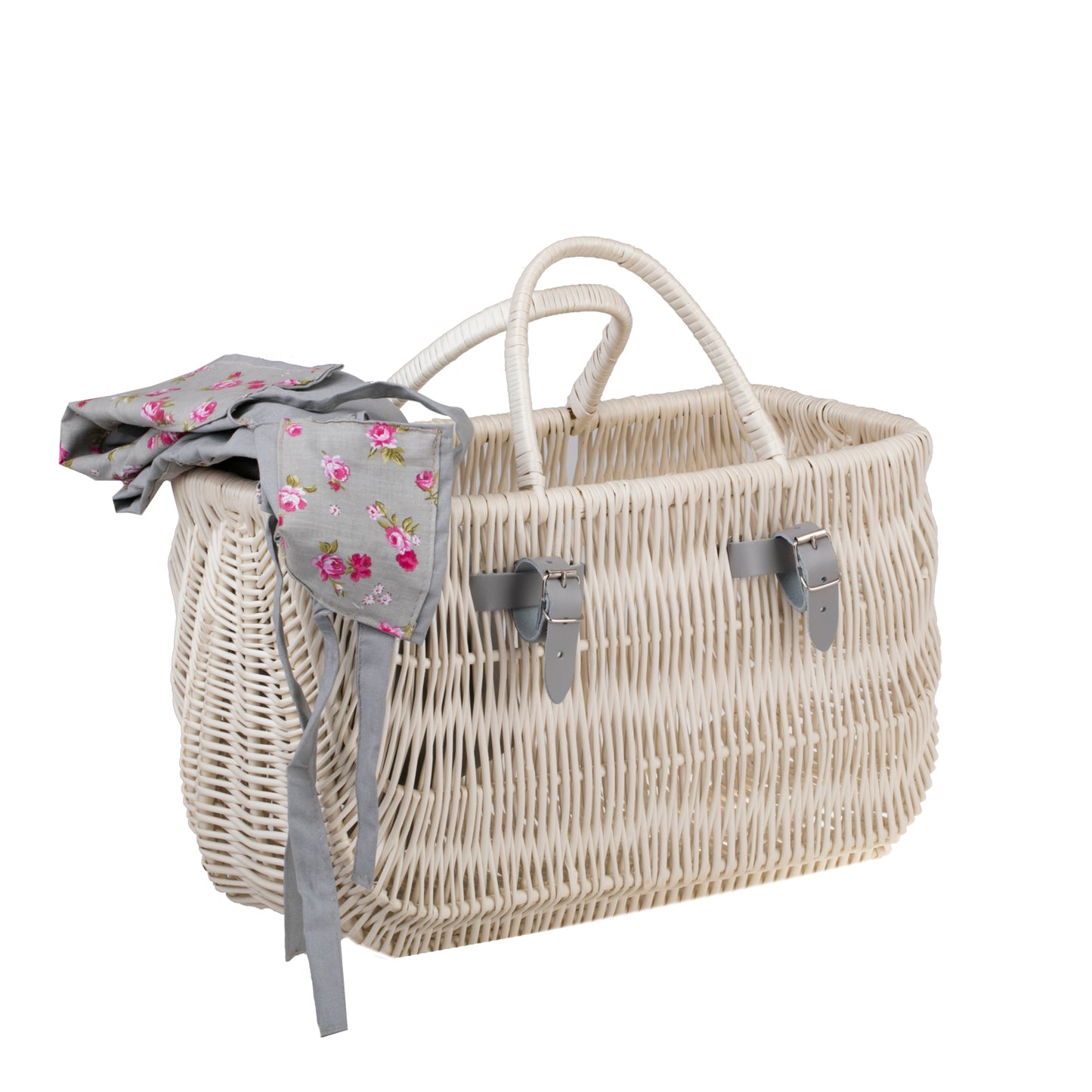 Werlissa wiklinowy kosz na rower z szarym obszyciem, z rączkami TheWickerStories