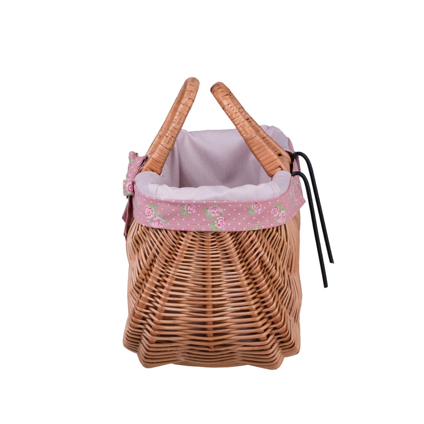 Werlissa wiklinowy kosz na rower na kierownicę z różowym obszyciem, z rączkami TheWickerStories