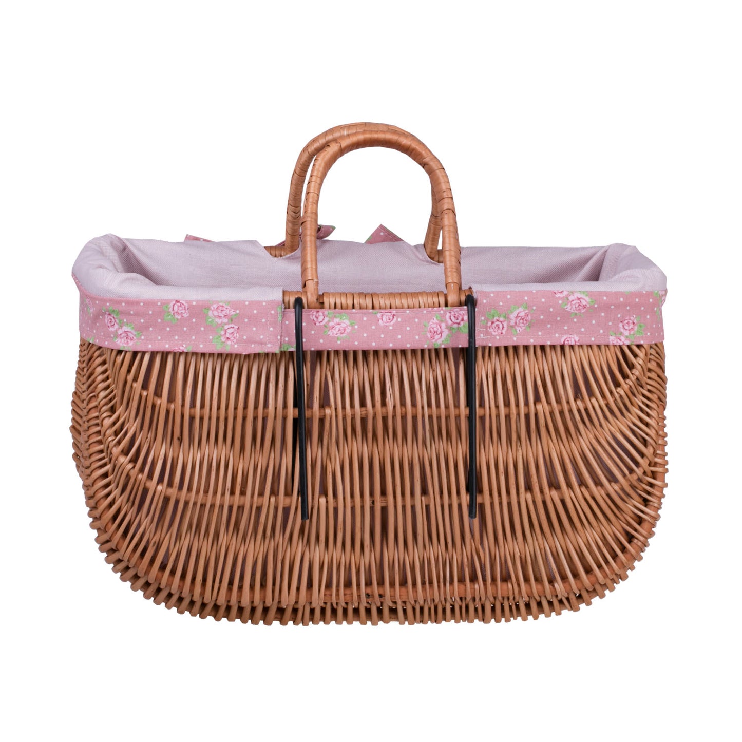 Werlissa wiklinowy kosz na rower na kierownicę z różowym obszyciem, z rączkami TheWickerStories