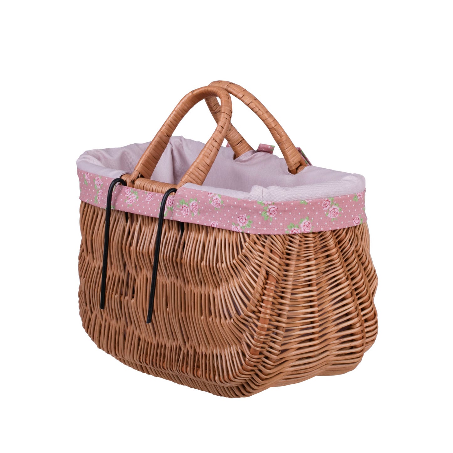 Werlissa wiklinowy kosz na rower na kierownicę z różowym obszyciem, z rączkami TheWickerStories